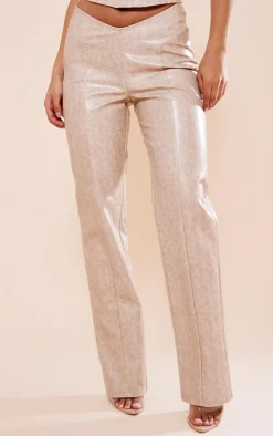 Stone Washed Faux Leather Zip Pocket Pintuck Straight Leg Pants