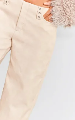 Stone Washed Faux Leather Low Rise Belt Detail Wide Leg Pants