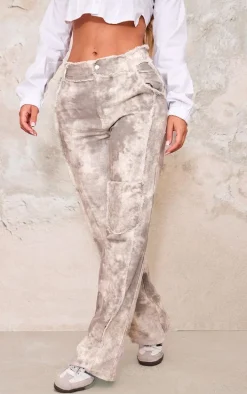 Stone Washed Twill Exposed Seam Straight Leg Pants