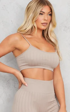 Stone Wide Structured Rib Scoop Neck Bralet
