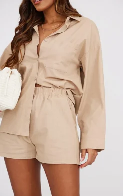 Stone Woven Balloon Sleeve Oversized Shirt