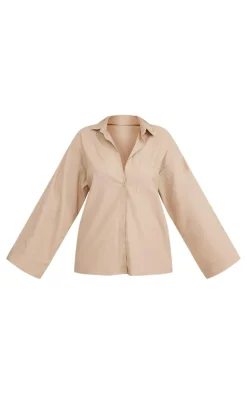 Stone Woven Balloon Sleeve Oversized Shirt