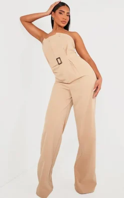 Stone Woven Belted Bandeau Wide Leg Jumpsuit
