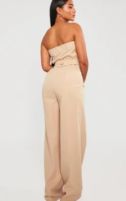 Stone Woven Belted Bandeau Wide Leg Jumpsuit