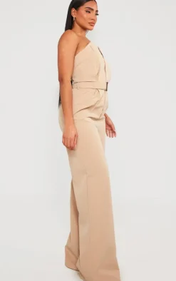 Stone Woven Belted Bandeau Wide Leg Jumpsuit