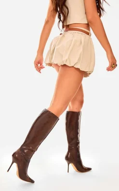 Stone Woven Belted Puff Ball Skirt