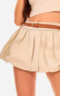 Stone Woven Belted Puff Ball Skirt