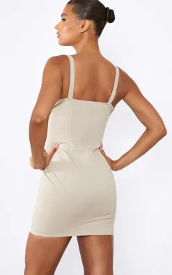 Stone Woven Buckle Trim Cargo Style Bodycon Dress