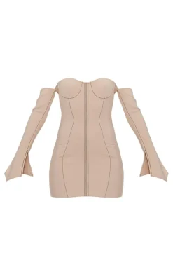 Stone Woven Cup Detail Bardot Shift Dress