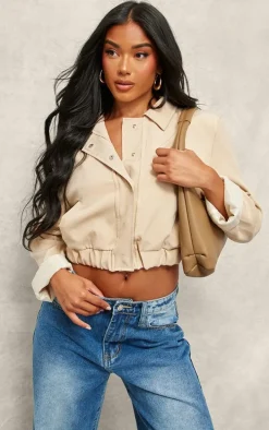 Stone Woven Elasticated Hem Bomber Jacket