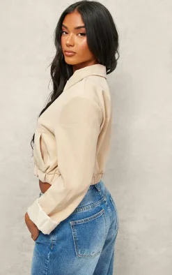 Stone Woven Elasticated Hem Bomber Jacket