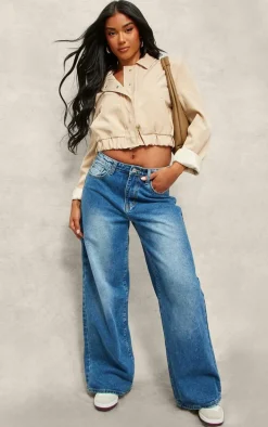 Stone Woven Elasticated Hem Bomber Jacket