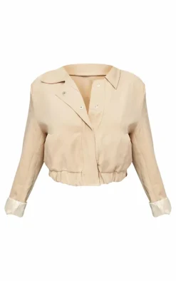 Stone Woven Elasticated Hem Bomber Jacket