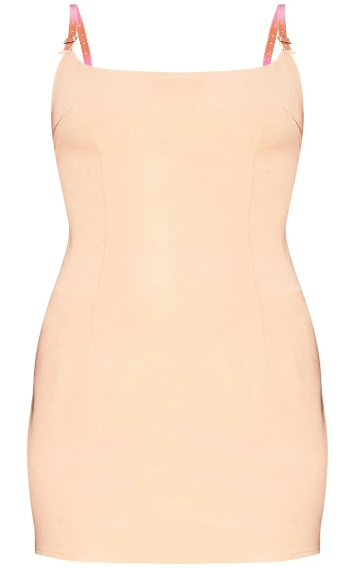 Stone Woven Faux Leather Strap Mini Dress