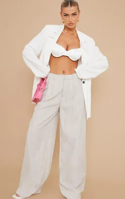 Stone Woven Linen Feel Tailored High Waist Wide Leg Pants