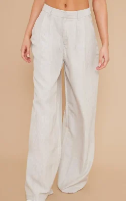 Stone Woven Linen Feel Tailored High Waist Wide Leg Pants