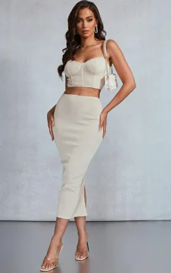 Stone Woven Micro Plisse Strappy Corset Top