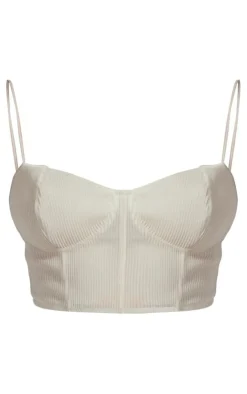 Stone Woven Micro Plisse Strappy Corset Top