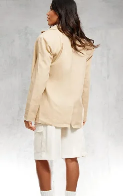 Stone Woven Oversized Curved Hem Boxy Blazer