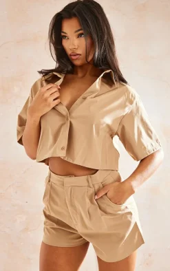 Stone Woven Oversized Tailored High Waist Shorts