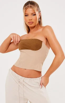 Stone Woven Pinstripe Bust Crop Top