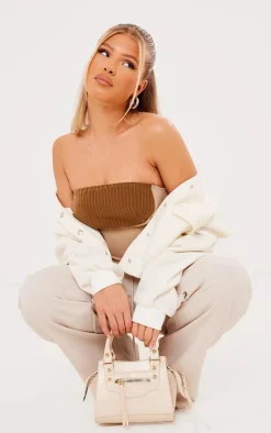 Stone Woven Pinstripe Bust Crop Top