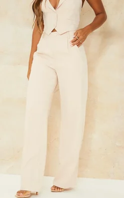 Stone Woven Pleat Detail Wide Leg Pants