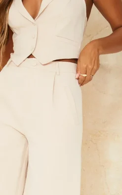 Stone Woven Pleat Detail Wide Leg Pants