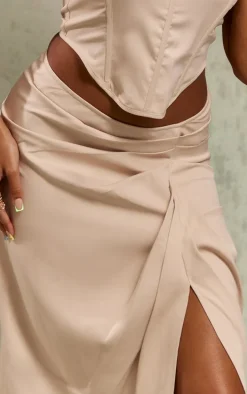 Stone Woven Ruched Skirt Midaxi Skirt