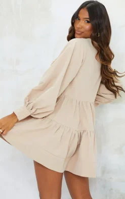 Stone Woven Ruffled Tiered Smock Dress