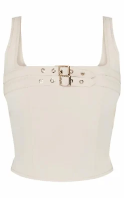 Stone Woven Tailored Belt Detail Crop Top