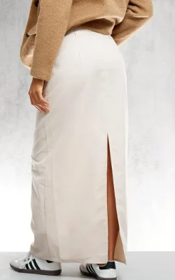 Stone Woven Tailored Split Back Peached Maxi Skirt