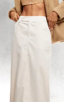 Stone Woven Tailored Split Back Peached Maxi Skirt