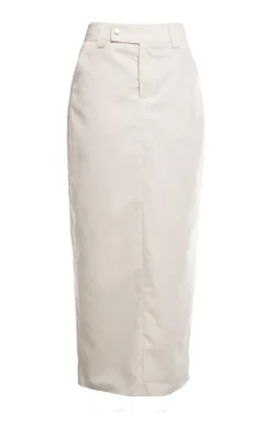 Stone Woven Tailored Split Back Peached Maxi Skirt