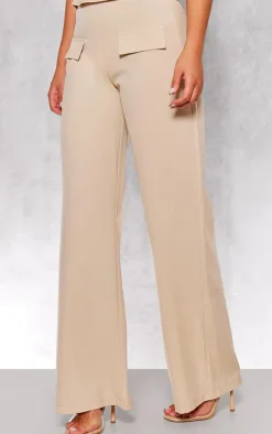 Stone Woven Tailored Wide Leg Pocket Detail Pants