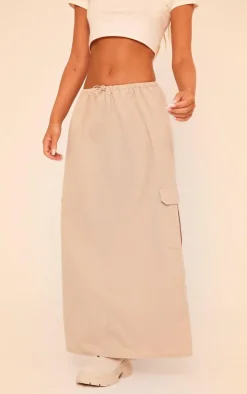 Stone Woven Toggle Waist Peached Maxi Cargo Skirt