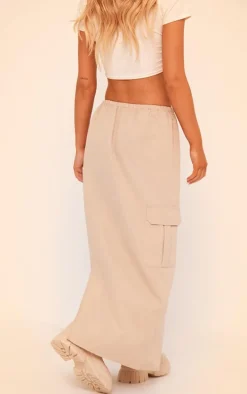 Stone Woven Toggle Waist Peached Maxi Cargo Skirt