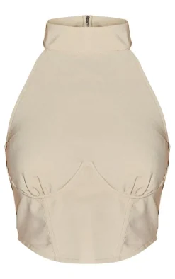 Stone Woven Under Wire Boned High Neck Sleeveless Corset