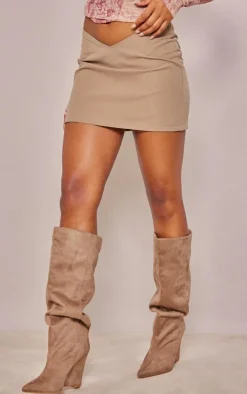 Stone Woven V Front Waist Micro Mini Skirt