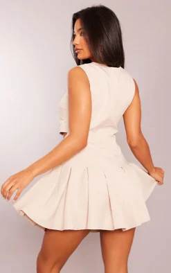 Stone Woven Vest Cut Out Pleated Bodycon Dress