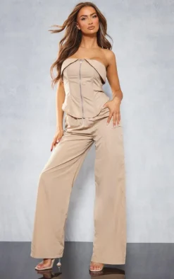 Stone Woven Wide Leg Cargo Pants