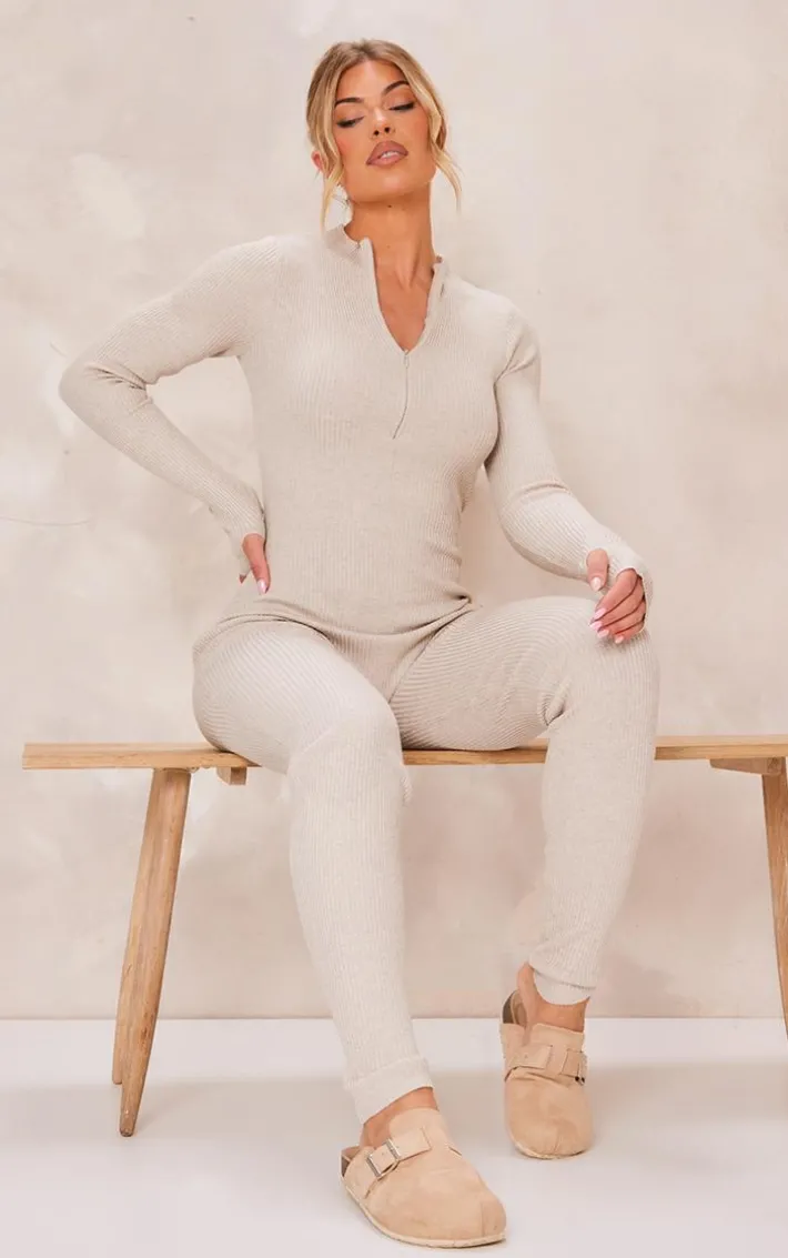 Stone Zip Detail Knitted Jumpsuit