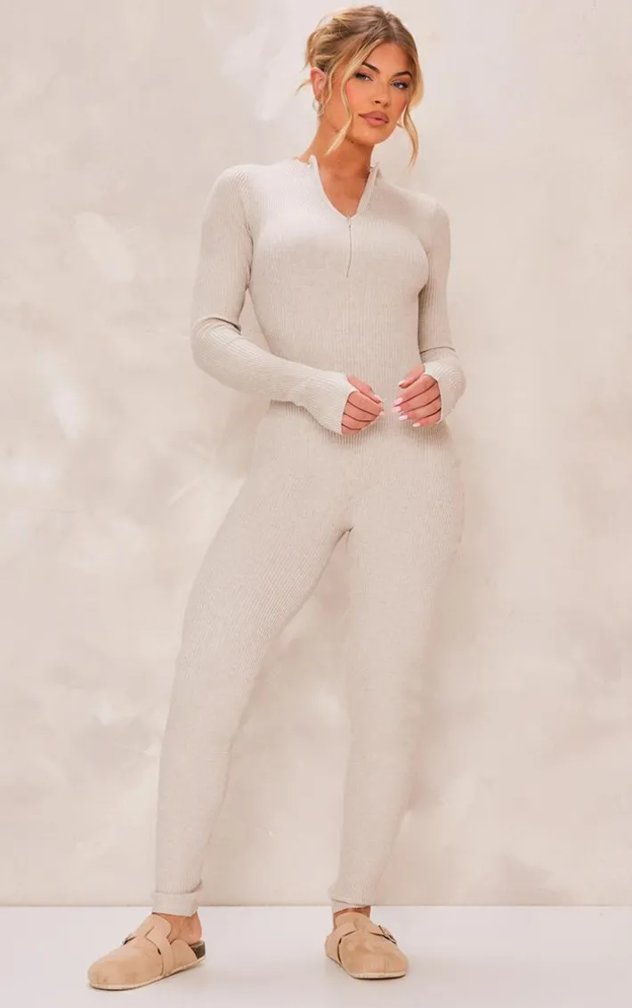 Stone Zip Detail Knitted Jumpsuit