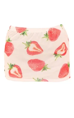 Strawberry Printed Lined Mesh Mini Skirt