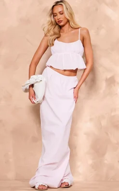 Tall Baby Pink Shirred Linen Look Crop Top