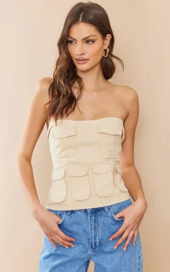 Tall Beige Cargo Pocket Detail Corset Top