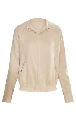 Tall Beige Faux Suede Oversized Bomber Jacket