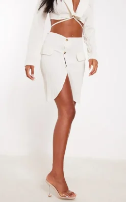 Tall Beige Textured Button Front Mini Skirt