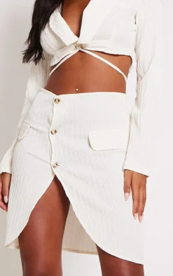 Tall Beige Textured Button Front Mini Skirt