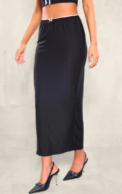 Tall Black Bow Front Detail Midaxi Skirt